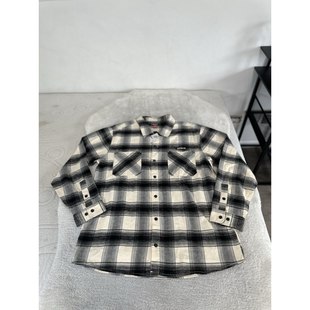 Airwalk Mens Size XL Cream Black Plaid Flannel Button Down Shirt‎ NEW